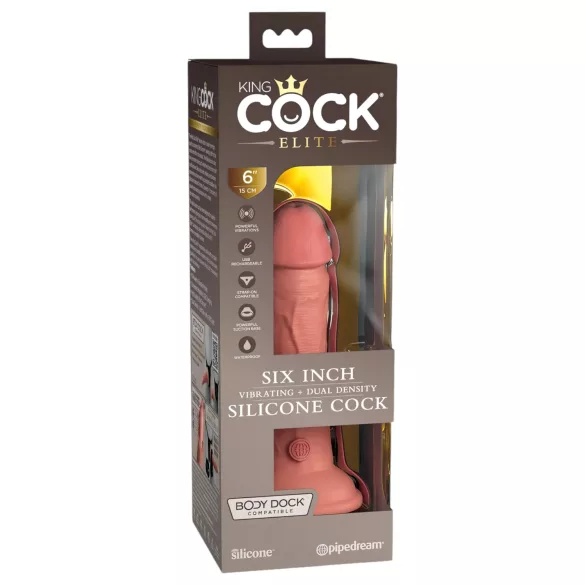 King Cock Elite 6 - Realistični vibrator 15cm (tamno prirodne boje)