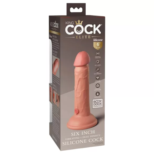King Cock Elite 6 - Realistični vibrator 15cm (tamno prirodne boje)