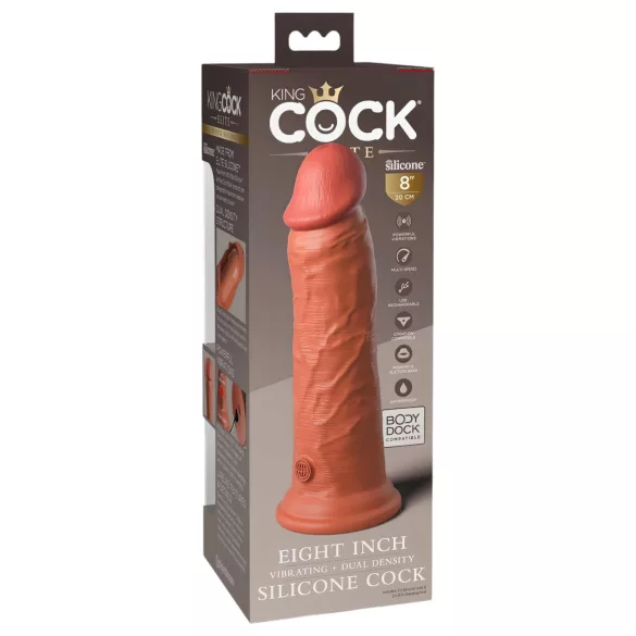 King Cock Elite 8 - realistični vibrator 20cm (tamna boja kože)