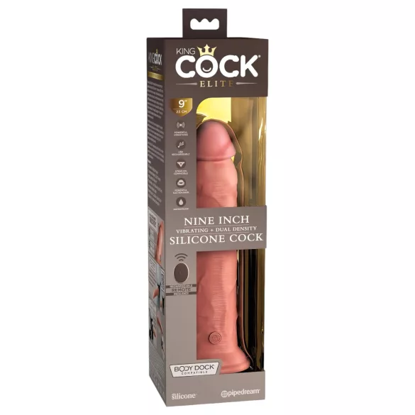 King Cock Elite 9 - vibrirajući dildo sa prijanjajućom bazom 23cm - prirodna boja