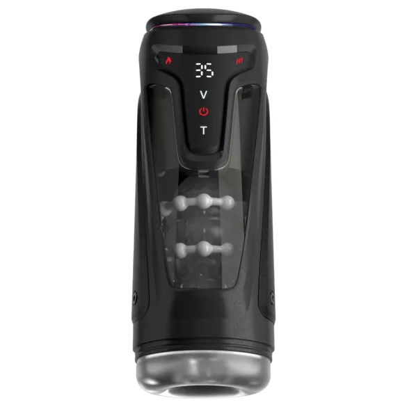 PDX Elite Moto-Bator Pro - перласти, грејни потискивајући мастурбатор (црни)
