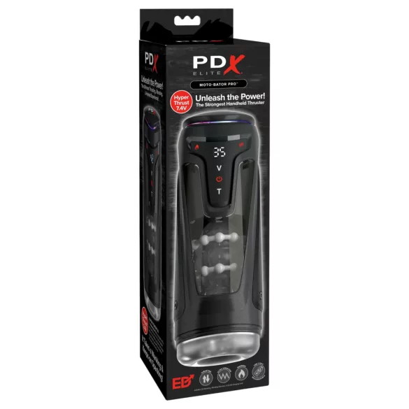 PDX Elite Moto-Bator Pro - перласти, грејни потискивајући мастурбатор (црни)