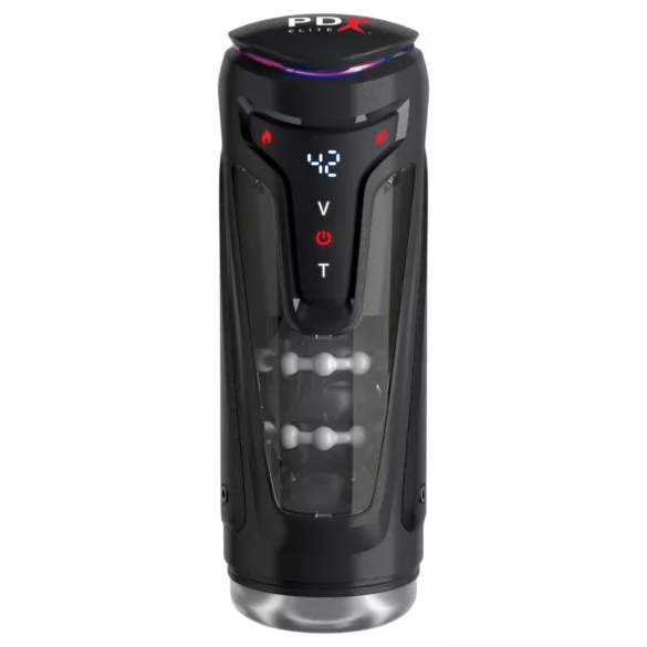 PDX Elite Moto-Bator Pro - перласти, грејни потискивајући мастурбатор (црни)