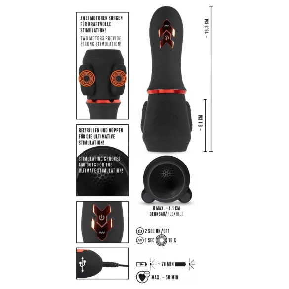 Rebel - bežični vibrator sa 2 motora (crna)