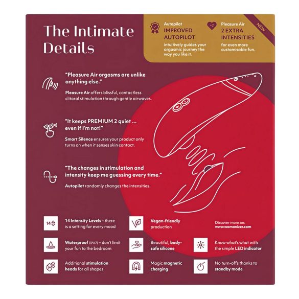 Womanizer Premium 2 - ваздушни стимулатор клиториса (црвени)