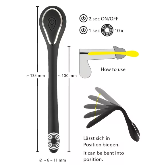 Penis plig dilator - akumulatorski, vibracioni dilator (1 cm, crni)