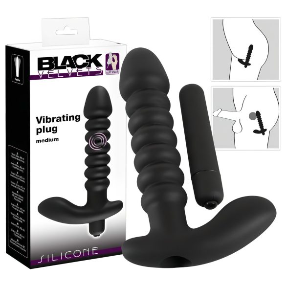 Crni Baršunasti naborani vibrator - srednji (crni)