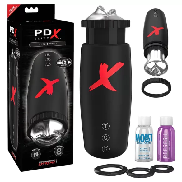 PDX Moto Bator - Usisni masturbator sa pokretnim usnama (crni)