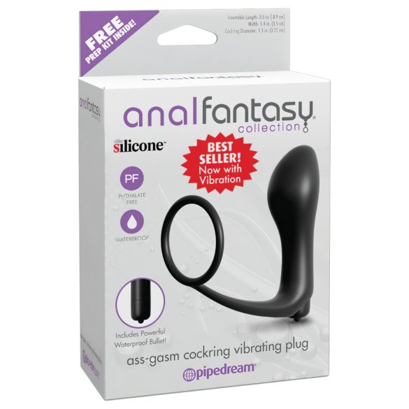 Analfantasy - prsten za penis s analnim vibratorom za prst (crni)