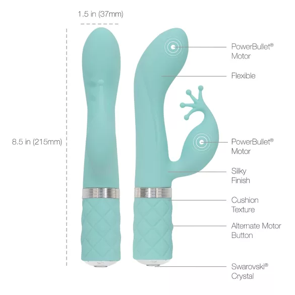 Pillow Talk Kinky - punjivi, dvomotorni G-tačka vibrator (tirkizni)