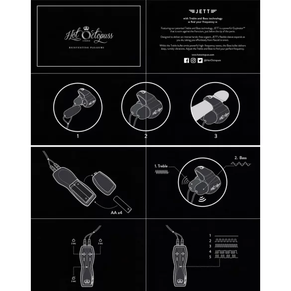 HOT Octopuss JETT - 2-motorski vibrator za glavić (crni)