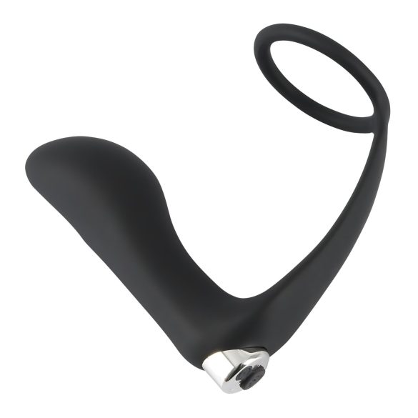 Crni Velvet - analni vibrator sa prstenom za penis (crna)