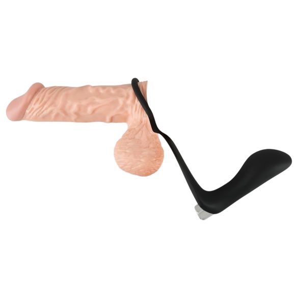 Crni Velvet - analni vibrator sa prstenom za penis (crna)