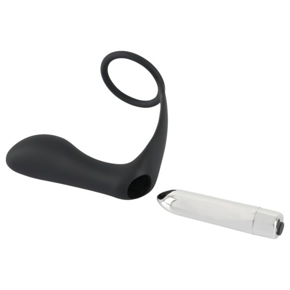 Crni Velvet - analni vibrator sa prstenom za penis (crna)