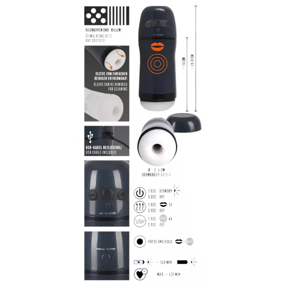 Rebel - 2u1 vakuum i vibrirajući masturbator (crni)