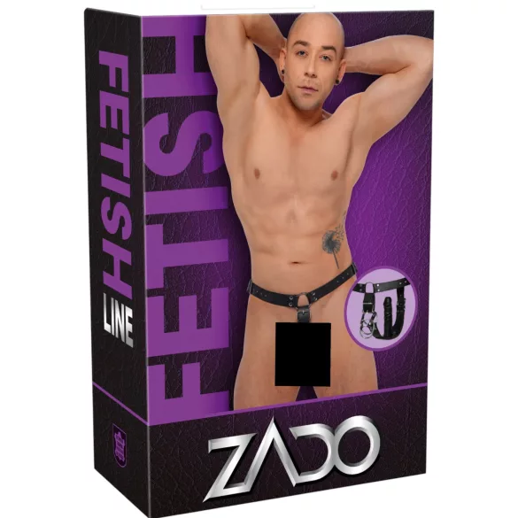 ZADO - Kožne tangice s dildom, 3 prstena za penis