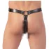 ZADO - Kožne tangice s dildom, 3 prstena za penis - L/XL