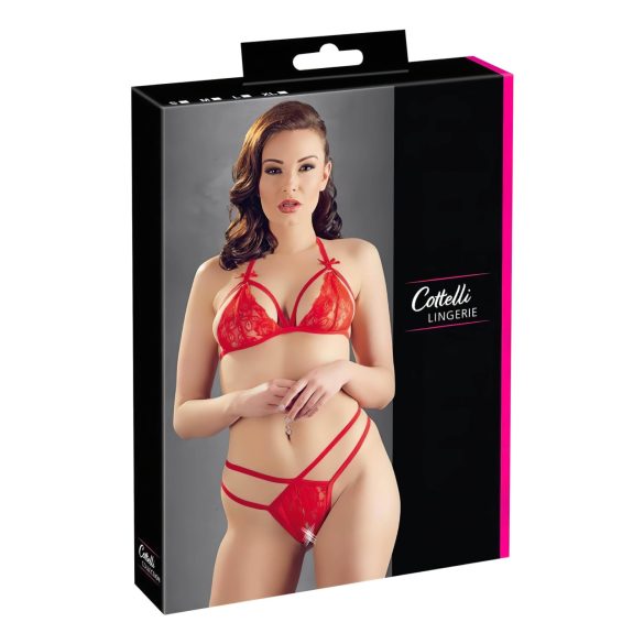Cottelli - otvoreni čipkani grudnjak set (crveni) - XL