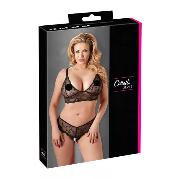 Cottelli Plus Size - čipkasti set grudnjaka (crna)
