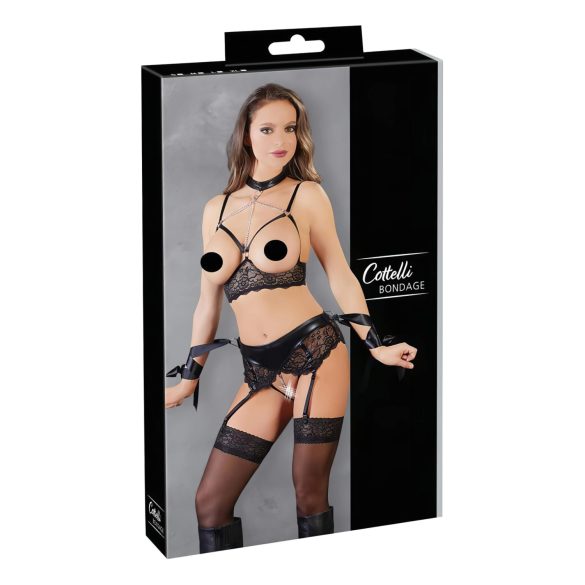 Cottelli Bondage - čipkasti donji veš set (5 delova) - L