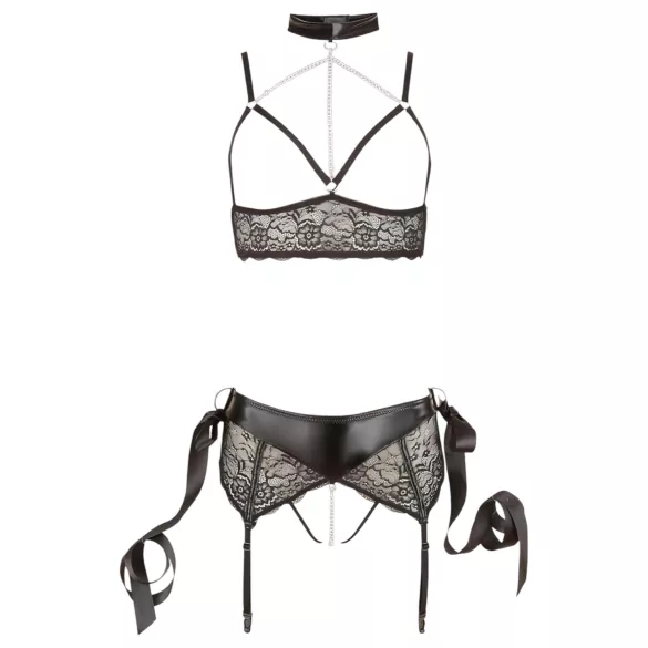 Cottelli Bondage - čipkasti donji veš set (5 delova) - L