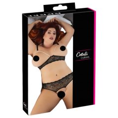 Cottelli Plus Size - biserni grudnjak set (crna)