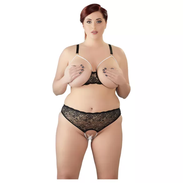Cottelli Plus Size - biserni grudnjak set (crna)