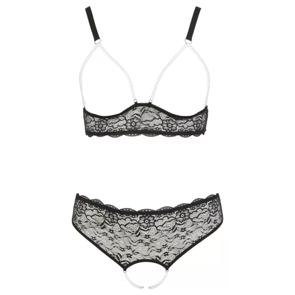 Cottelli Plus Size - biserni grudnjak set (crna)