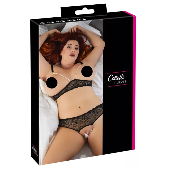 Cottelli Plus Size - biserni grudnjak set (crna) - 3XL
