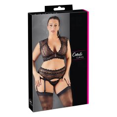Cottelli Plus Size - čipkani set sa kristalima (crni)