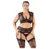 Cottelli Plus Size - čipkani set sa kristalima (crni) - 3XL