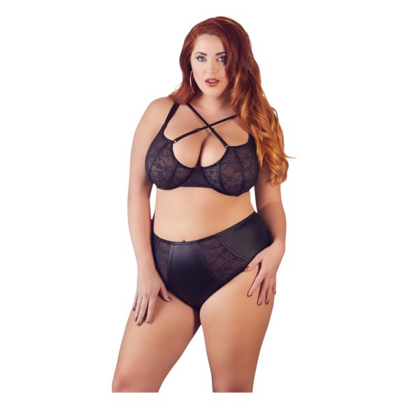 / Cottelli Plus Size - grudnjak sa ukrštenim trakama i gaćice (crne) - 85E/L