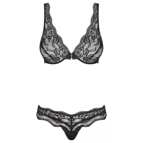 Obsessive Luvae - cvetni, sa kamenčićima grudnjak set (crna) - L/XL