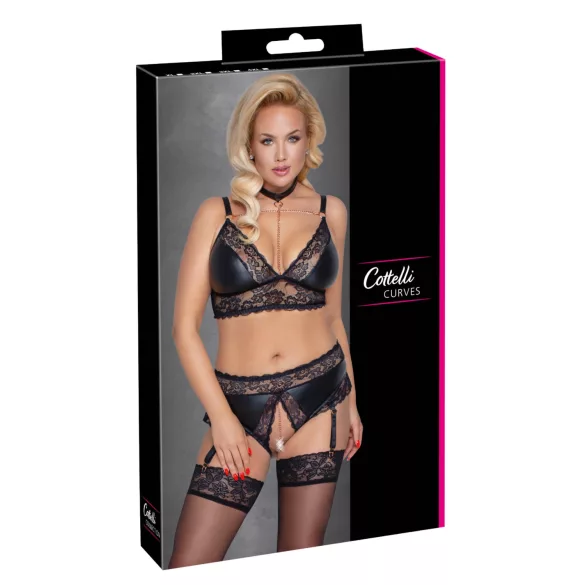 Cottelli Curves - Set donjeg veša sjajnog efekta (crna)