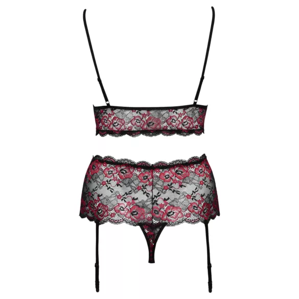 Cottelli Curves - cvetni otvoreni grudnjak set (crni) - 3XL/4XL