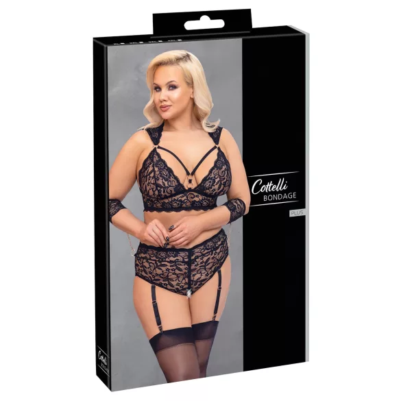 Cottelli Bondage Plus - čipkasti grudnjak set (crna) - 4XL