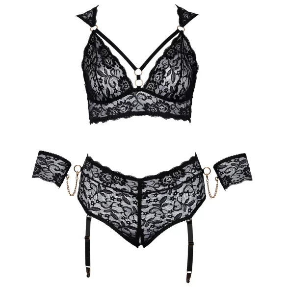 Cottelli Bondage Plus - čipkasti grudnjak set (crna) - 4XL