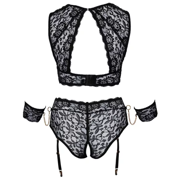 Cottelli Bondage Plus - čipkasti grudnjak set (crna) - 4XL