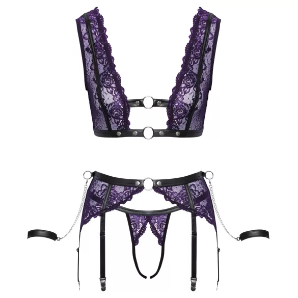 Cottelli Bondage - set donjeg veša i lisice (crna-ljubičasta)