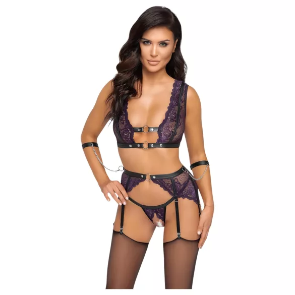 Cottelli Bondage - set donjeg veša i lisice (crna-ljubičasta) - XL