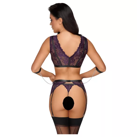 Cottelli Bondage - set donjeg veša i lisice (crna-ljubičasta) - XL