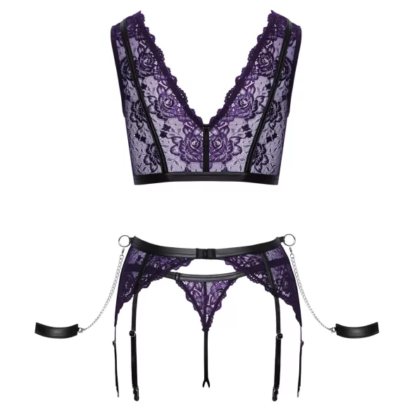 Cottelli Bondage - set donjeg veša i lisice (crna-ljubičasta) - XL