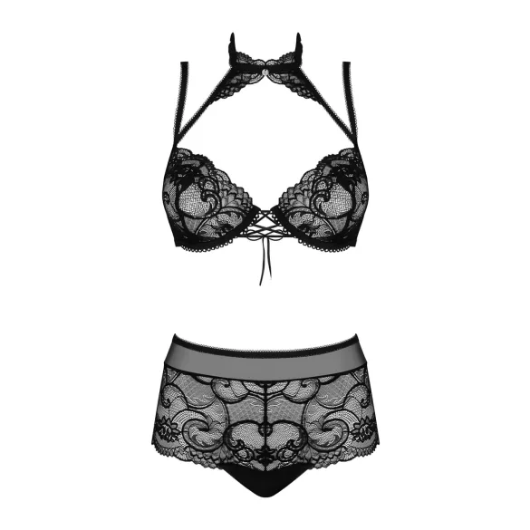 Obsessive Elizenes - uzorkasti, providni grudnjak set (crni) - L/XL