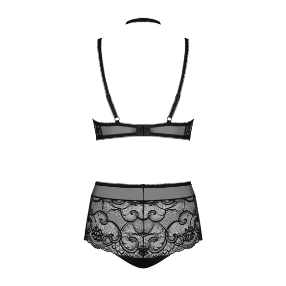Obsessive Elizenes - uzorkasti, providni grudnjak set (crni) - L/XL