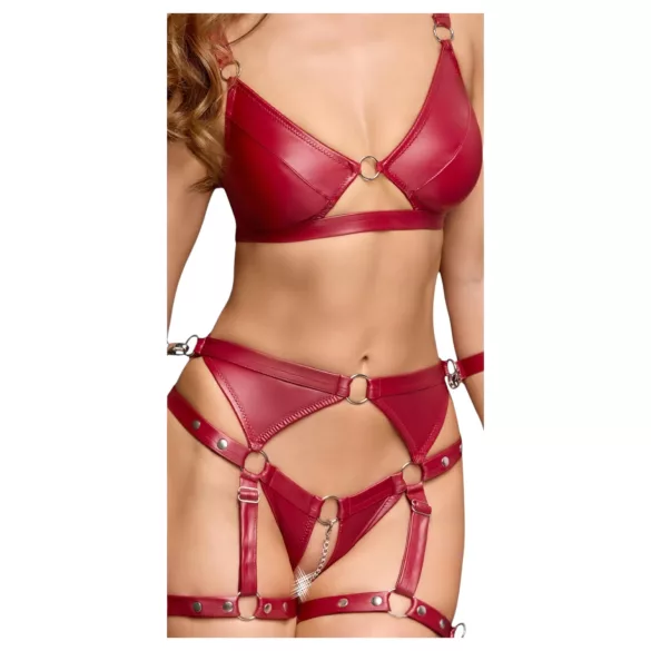 Cottelli Bondage - sjajni grudnjak set i lisice (crvene) - L