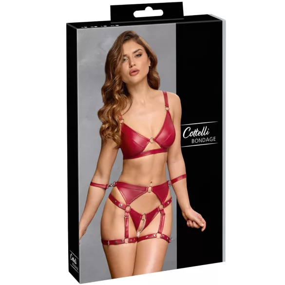 Cottelli Bondage - sjajni grudnjak set i lisice (crvene) - L