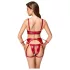 Cottelli Bondage - sjajni grudnjak set i lisice (crvene) - XL