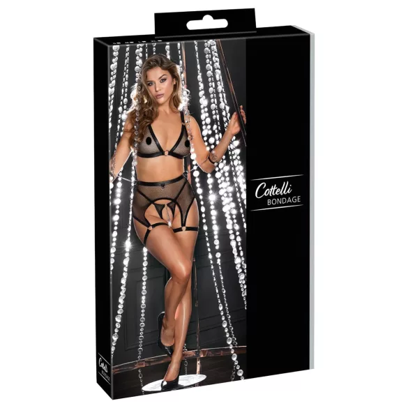 Cottelli Bondage - prozirni mrežasti komplet sa lancima (crna)