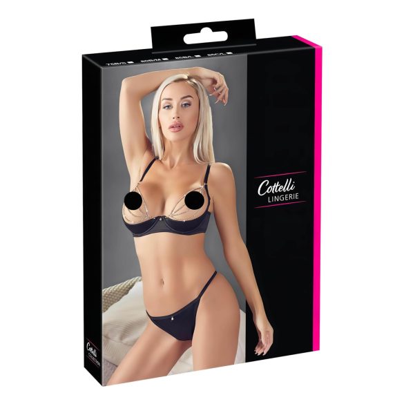 Cottelli - Set sa lancima i satenskim podizačem grudi sa cirkonima (crno) - 85C/L