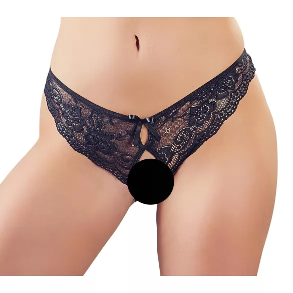 Cottelli - otvorene čipkaste gaćice s mašnom (crne) - XL